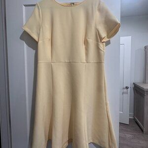 Ann Taylor Pale Yellow Short Sleeve Fit-and-Flare Dress